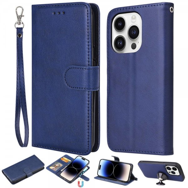 iPhone 14 Pro Etui Avtagbart Deksel KT Leather Series-3 Blå