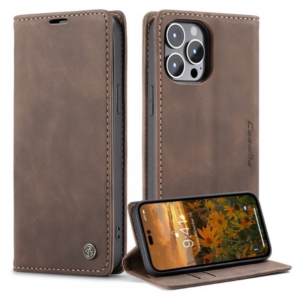 CaseMe iPhone 14 Pro Etui Retro Flip Kaffe