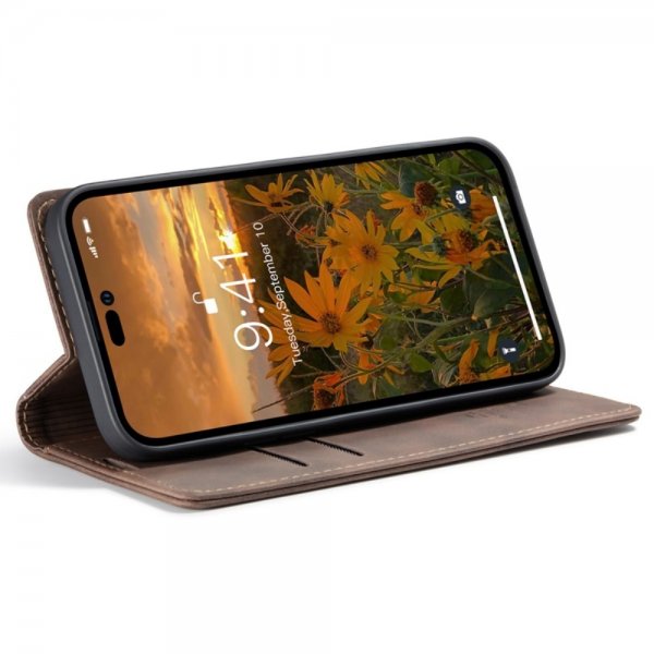 CaseMe iPhone 14 Pro Etui Retro Flip Kaffe