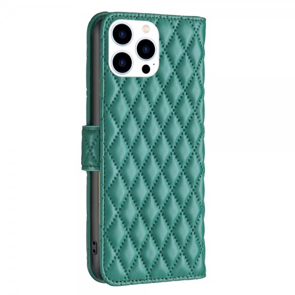 iPhone 14 Pro Etui Rombemønster Grønn