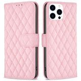 iPhone 14 Pro Etui Rombemønster Rosa