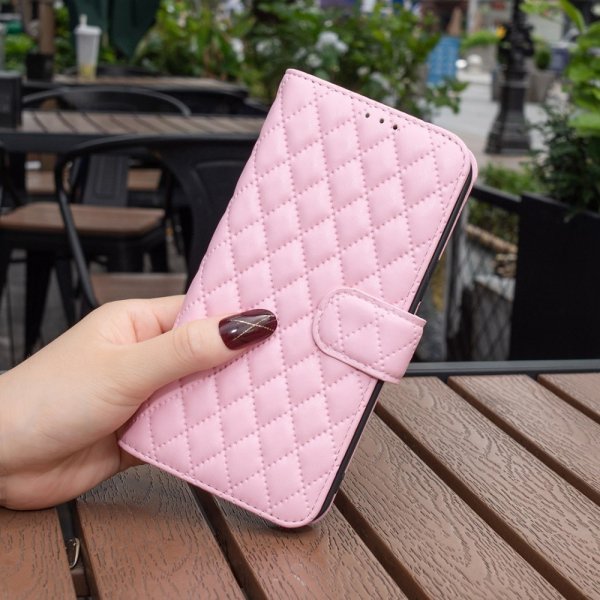 iPhone 14 Pro Etui Rombemønster Rosa