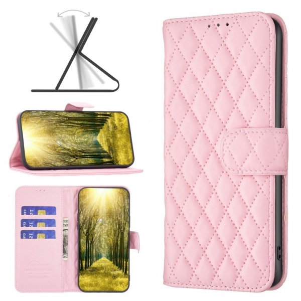 iPhone 14 Pro Etui Rombemønster Rosa