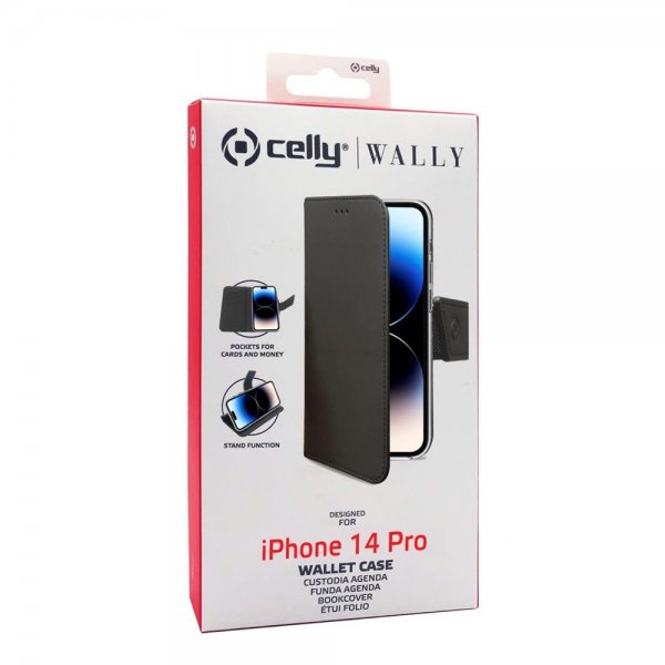Celly iPhone 14 Pro Etui Wally Wallet Case Svart