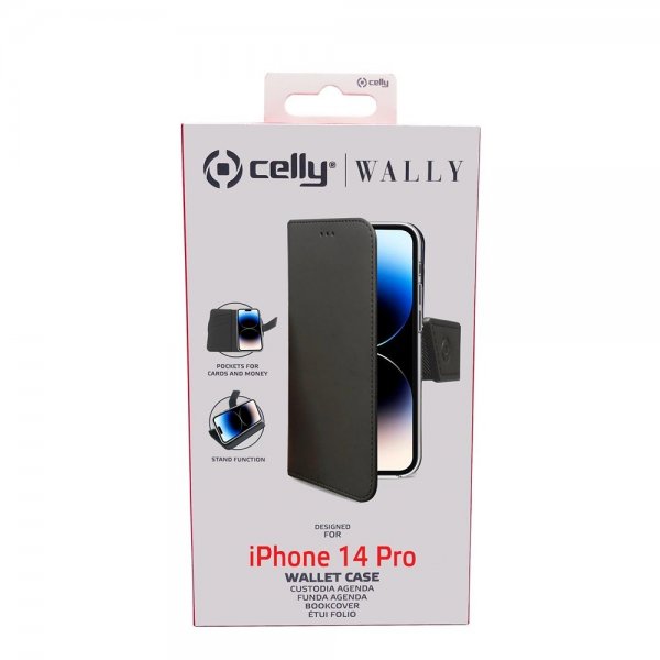 Celly iPhone 14 Pro Etui Wally Wallet Case Svart