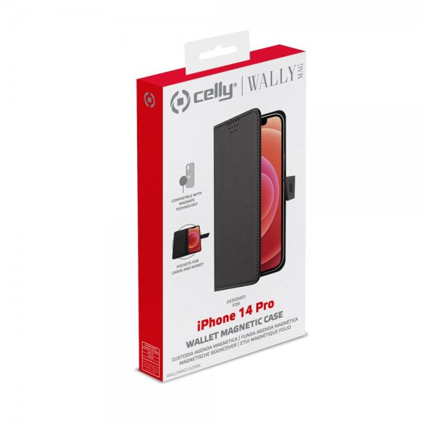 Celly iPhone 14 Pro Etui WALLYMAG Svart