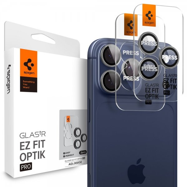 Spigen iPhone 14/15/16/17 Pro & Pro Max Kamerabeskytter GLAS.tR EZ Fit Optik Pro 2-pakning Grå