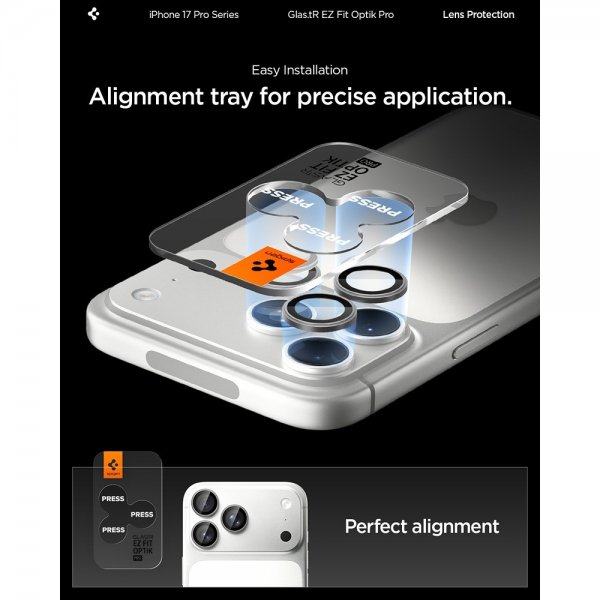 Spigen iPhone 14/15/16/17 Pro & Pro Max Kamerabeskytter GLAS.tR EZ Fit Optik Pro 2-pakning Grå