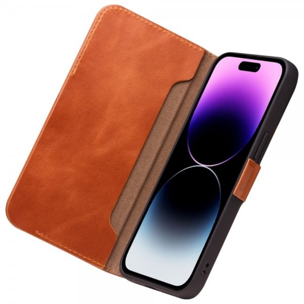 Qialino iPhone 14 Pro Max Etui Brun