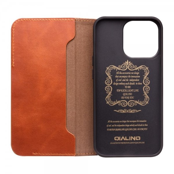 Qialino iPhone 14 Pro Max Etui Brun