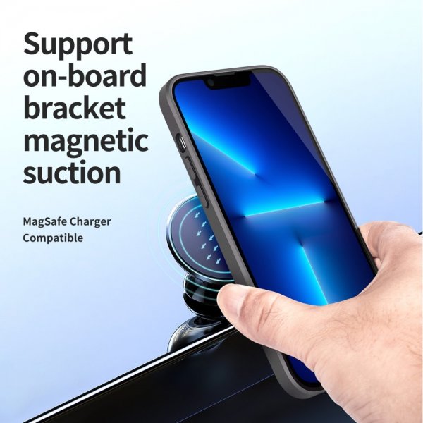 iPhone 14 Pro Max Etui Ekte Skinn MagSafe Blå