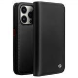 Qialino iPhone 14 Pro Max Etui Ekte Skinn Svart