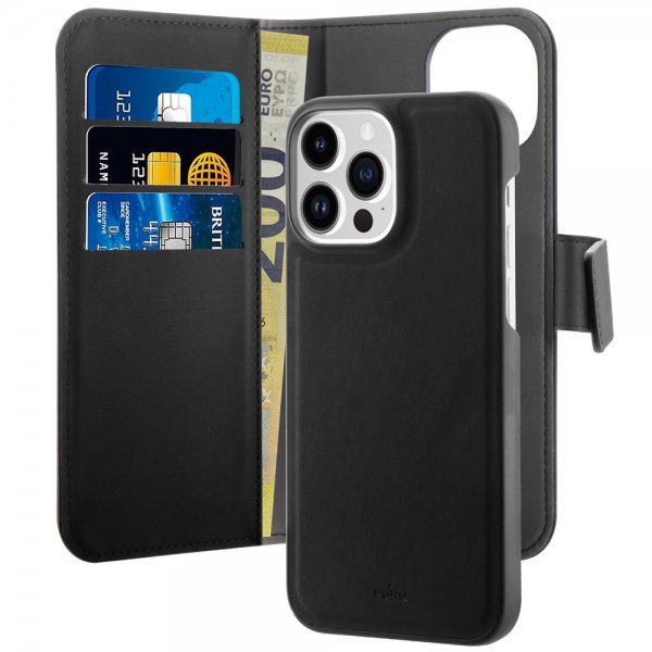 Puro iPhone 14 Pro Max Etui Detachable MagSafe Wallet Case Svart