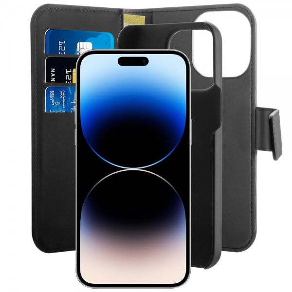 Puro iPhone 14 Pro Max Etui Detachable MagSafe Wallet Case Svart