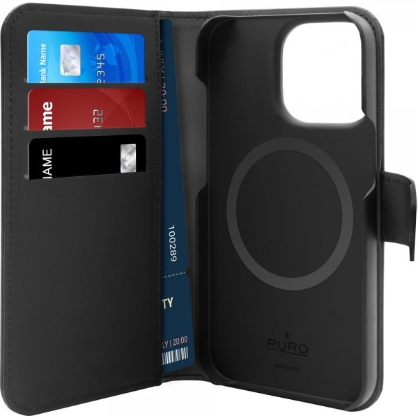 Puro iPhone 14 Pro Max Etui Detachable MagSafe Wallet Case Svart