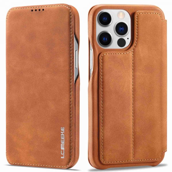 Lc.Imeeke iPhone 14 Pro Max Etui Flip Lysebrun