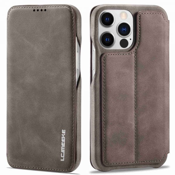 Lc.Imeeke iPhone 14 Pro Max Etui Flip Mørkebrun