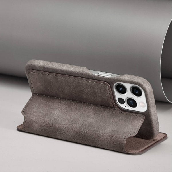 Lc.Imeeke iPhone 14 Pro Max Etui Flip Mørkebrun