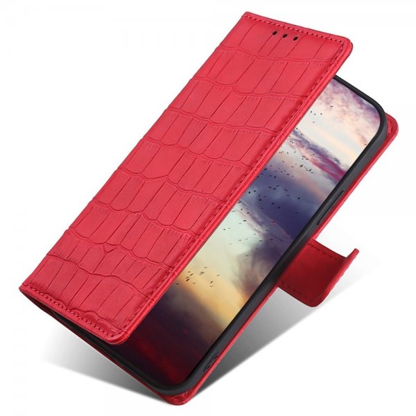 iPhone 14 Pro Max Etui Krokodillemønster Rød