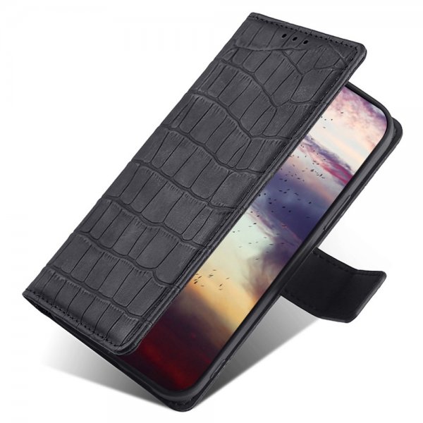 iPhone 14 Pro Max Etui Krokodillemønster Svart