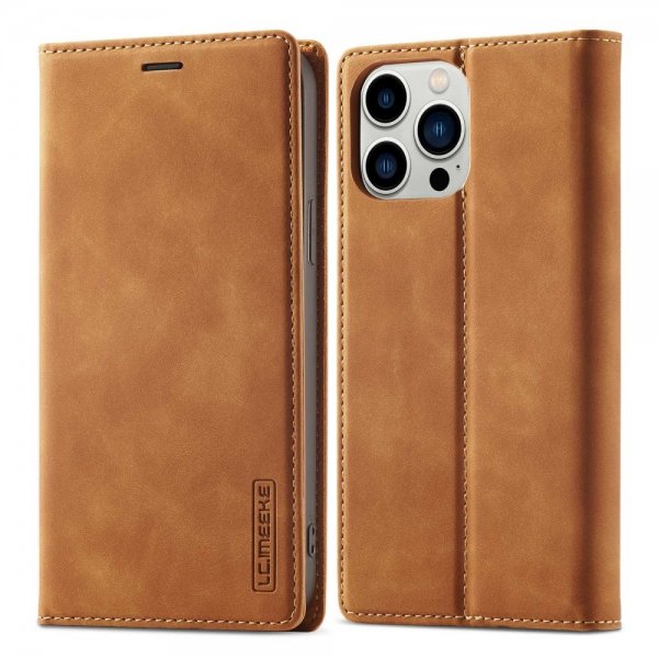 Lc.Imeeke iPhone 14 Pro Max Etui med Kortlomme flipp Brun