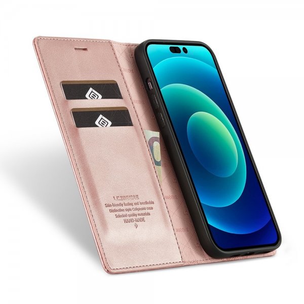 Lc.Imeeke iPhone 14 Pro Max Etui med Kortlomme flipp Rosa