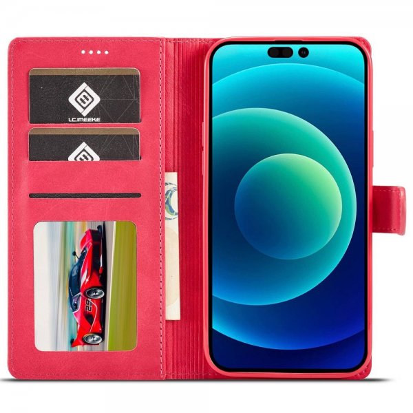 Lc.Imeeke iPhone 14 Pro Max Etui med Kortlomme stativfunksjon Magenta