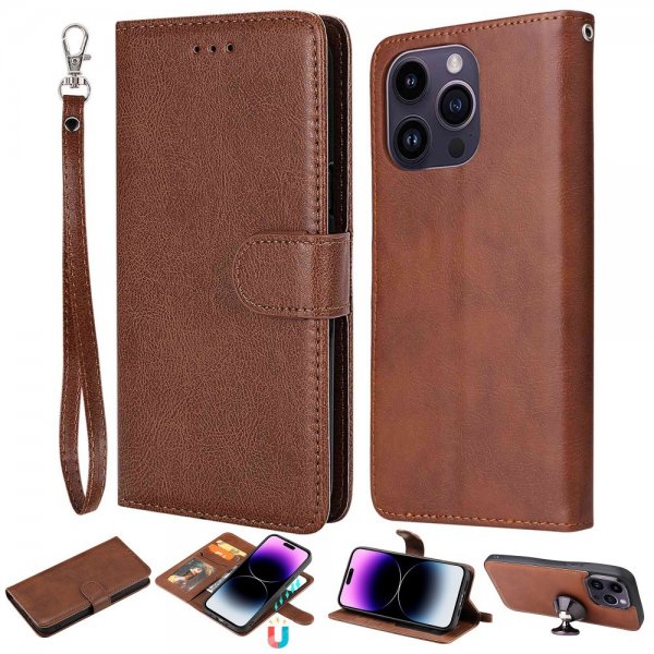 iPhone 14 Pro Max Etui Avtagbart Deksel KT Leather Series-3 Brun