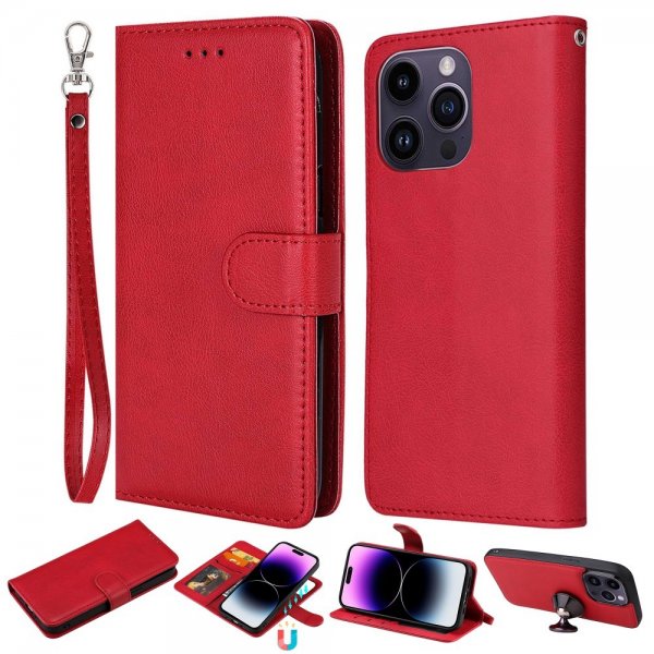 iPhone 14 Pro Max Etui Avtagbart Deksel KT Leather Series-3 Rød