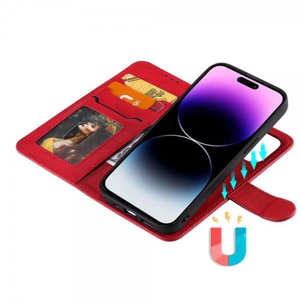iPhone 14 Pro Max Etui Avtagbart Deksel KT Leather Series-3 Rød