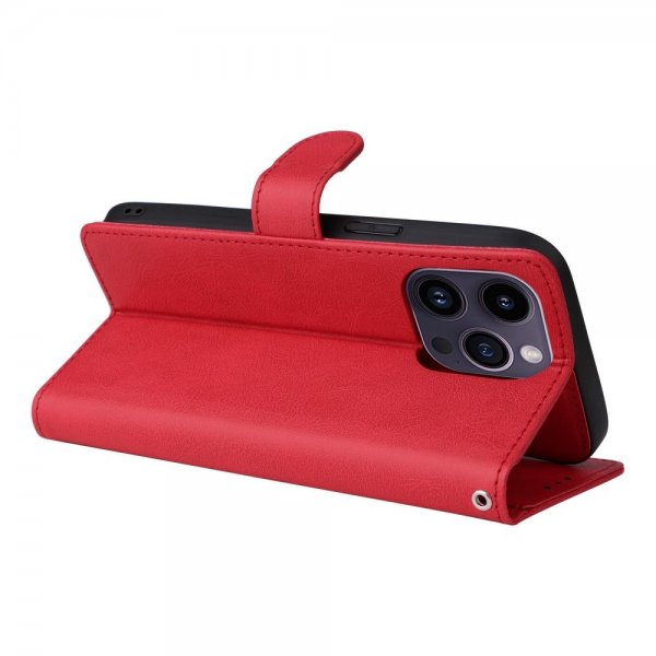iPhone 14 Pro Max Etui Avtagbart Deksel KT Leather Series-3 Rød
