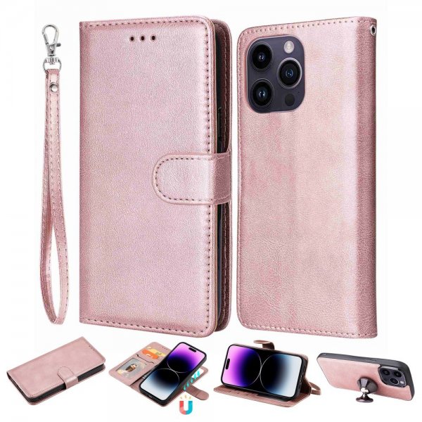 iPhone 14 Pro Max Etui Avtagbart Deksel KT Leather Series-3 Rosegull