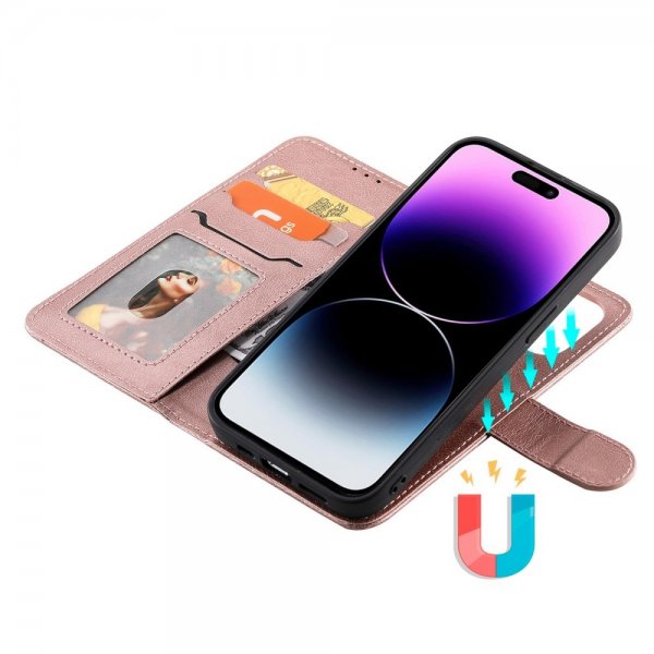 iPhone 14 Pro Max Etui Avtagbart Deksel KT Leather Series-3 Rosegull