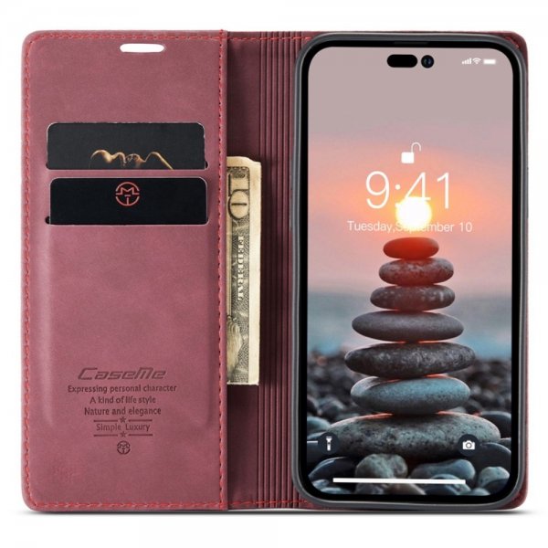 CaseMe iPhone 14 Pro Max Etui Retro Flip Rød