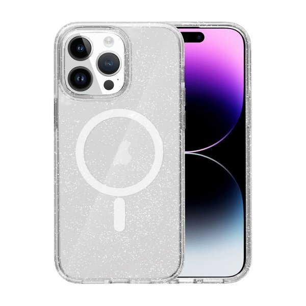 iPhone 14 Pro Max Deksel Glitter MagSafe Transparent