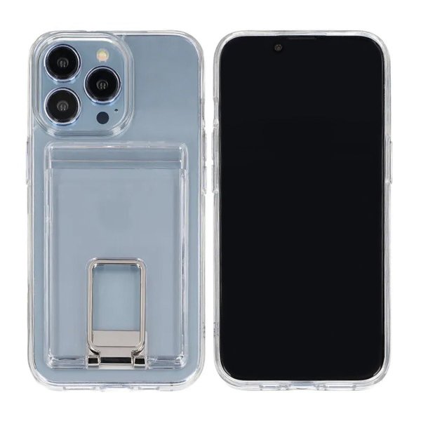 Rvelon iPhone 14 Pro Max Deksel with Stand Card Holder Transparent