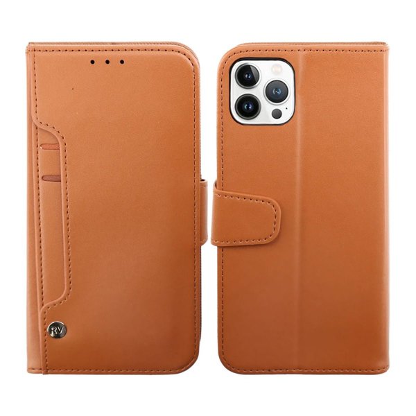 Rvelon iPhone 14 Pro Max Etui Utbrettbar Kortlomme Brun