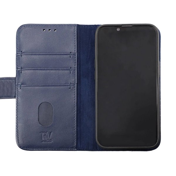 Rvelon iPhone 14 Pro Max Etui Ekte Skinn Blå