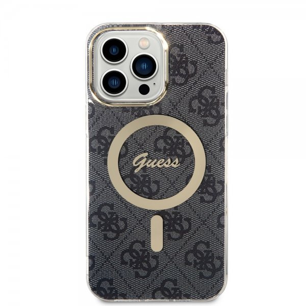 Guess iPhone 14 Pro Max Deksel 4G Pattern MagSafe Svart