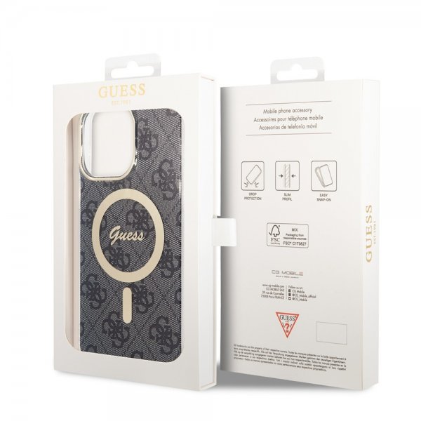 Guess iPhone 14 Pro Max Deksel 4G Pattern MagSafe Svart
