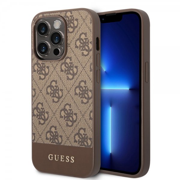Guess iPhone 14 Pro Max Deksel Bottom Stripe Metal Logo Brun