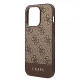 Guess iPhone 14 Pro Max Deksel Bottom Stripe Metal Logo Brun