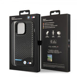 BMW iPhone 14 Pro Max Deksel Carbon Effect Printed Logo Svart