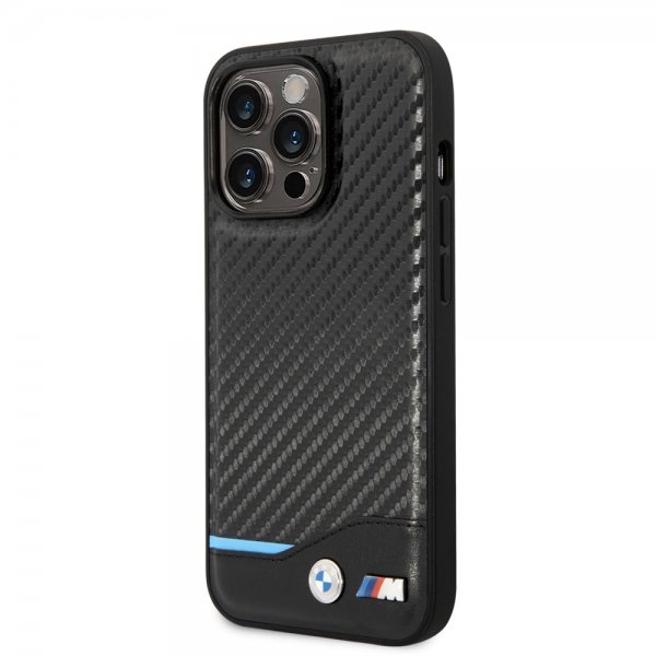 BMW iPhone 14 Pro Max Deksel Carbon Effect Printed Logo Svart