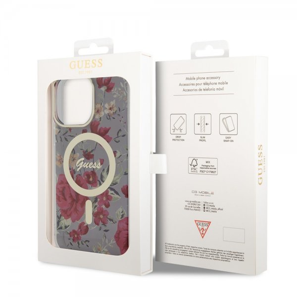 Guess iPhone 14 Pro Max Deksel Flower MagSafe Kaki