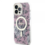 Guess iPhone 14 Pro Max Deksel Flower MagSafe Rosa