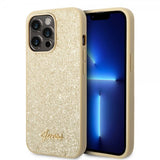Guess iPhone 14 Pro Max Deksel Glitter Flakes Metal Logo Gull