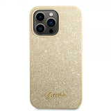 Guess iPhone 14 Pro Max Deksel Glitter Flakes Metal Logo Gull