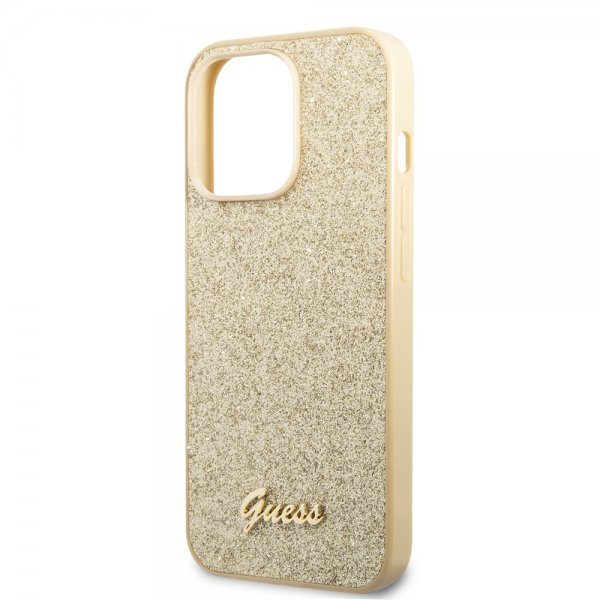 Guess iPhone 14 Pro Max Deksel Glitter Flakes Metal Logo Gull