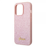 Guess iPhone 14 Pro Max Deksel Glitter Flakes Metal Logo Rosa